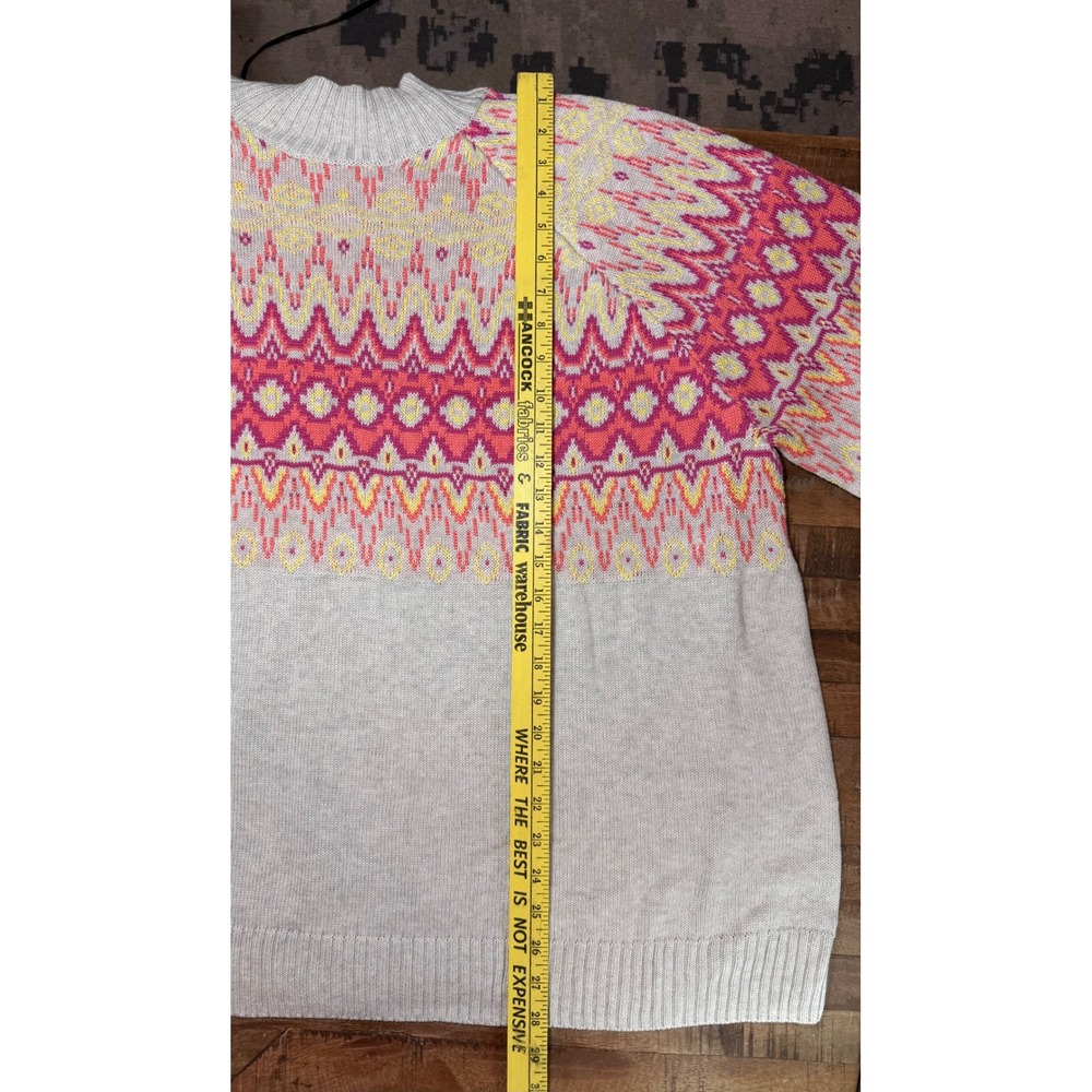 Candace Cameron Bure Fair Isle Knit Mock Neck Sweater 3X Pink Yellow Gray Cozy - Picture 6 of 7